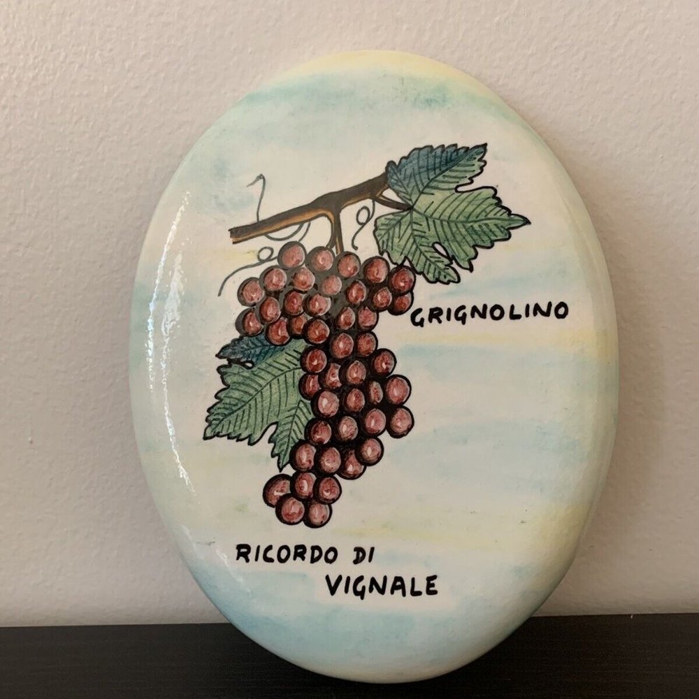 Ceramic Italian oval wall plaque hand painted grapes kitchen grignolino